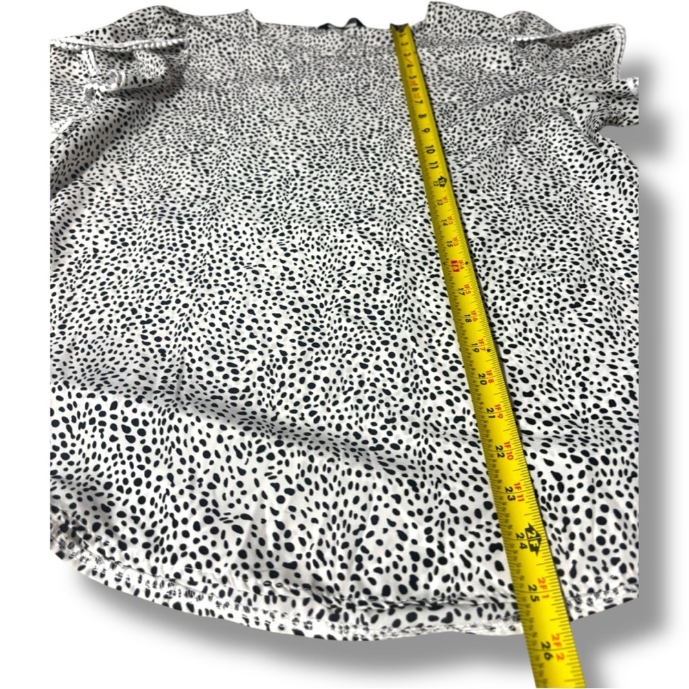 Fashion Women Large Black & White Speckle Print Short Sleeve White Trim Blouse - Picture 10 of 16